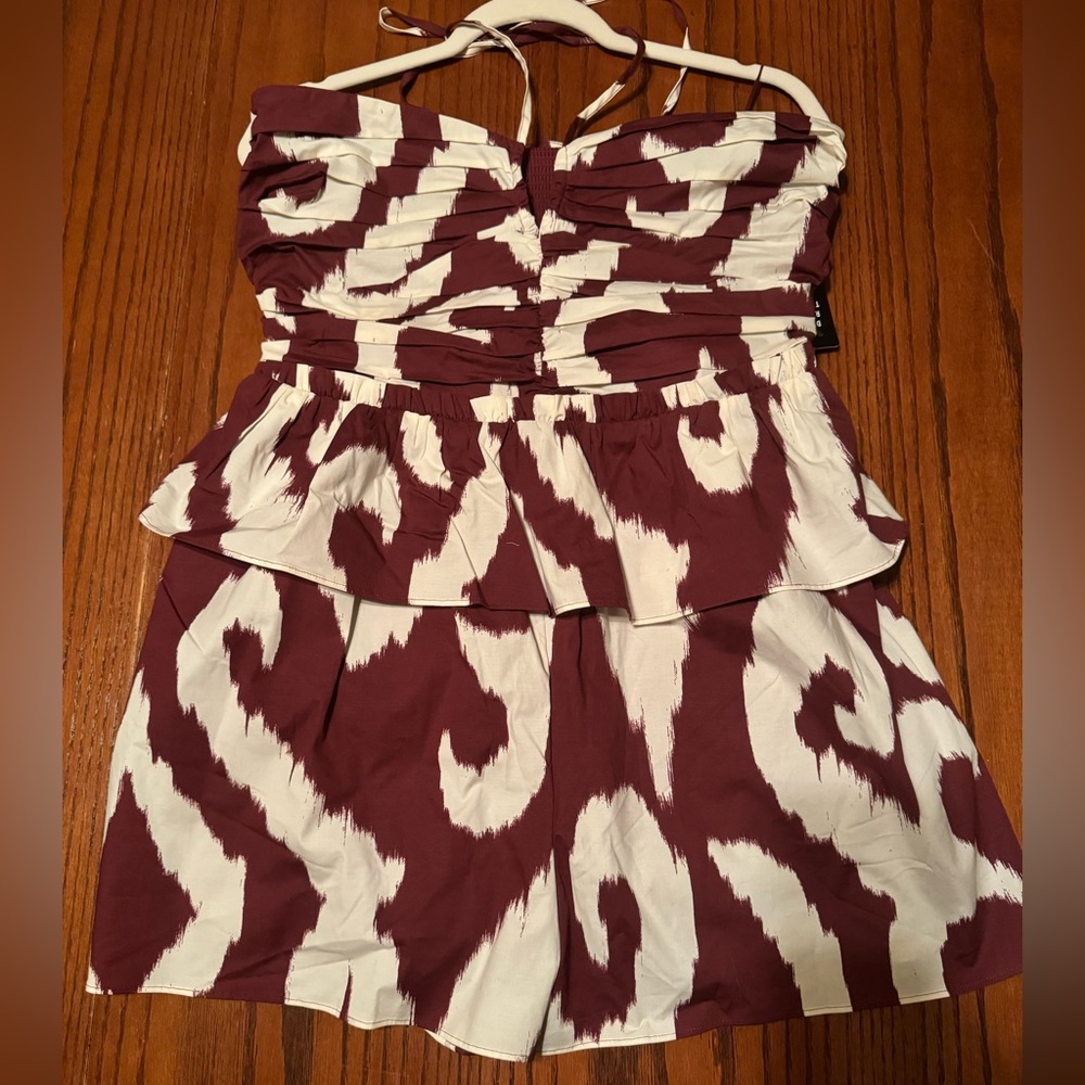 Express Romper White and Maroon